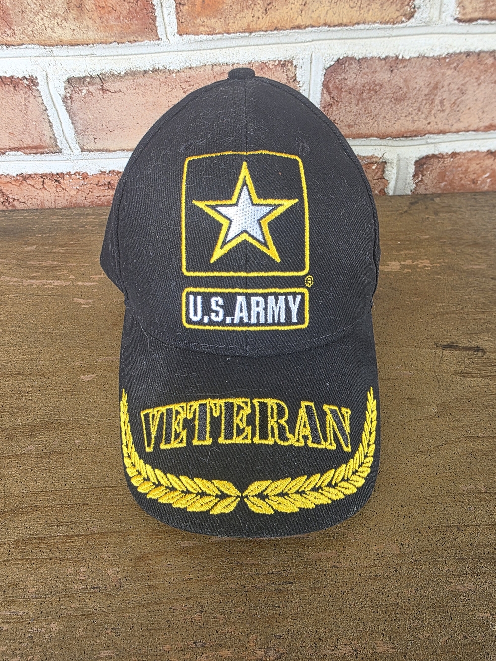 U.S. Army Veteran Black Baseball Cap with Yellow Embroidery